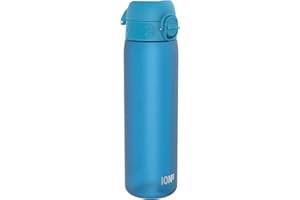 Ion8 Water Bottle, 500 ml/18 oz, Leak Proof, Easy to Open, Secure Lock, Dishwasher Safe, BPA Free, Hygienic Flip Cover, Carry Handle, Fits Cup Holders, Easy Clean, Carbon Neutral, Blue