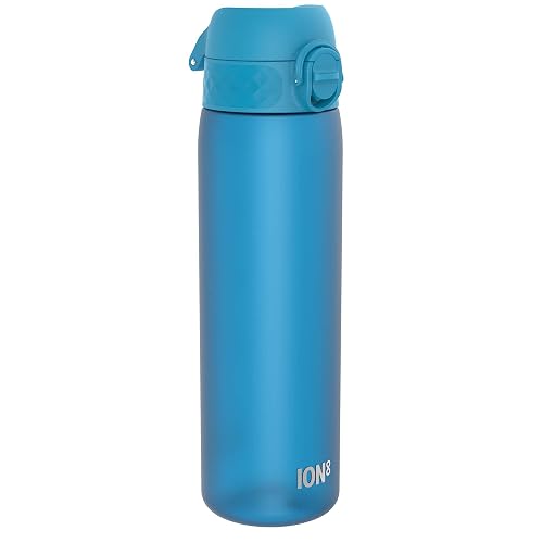 Ion8 Water Bottle, 500 ml/18 oz, Leak Proof, Easy to Open, Secure Lock, Dishwasher Safe, BPA Free, Hygienic Flip Cover, Carry Handle, Fits Cup Holders, Easy Clean, Carbon Neutral, Blue