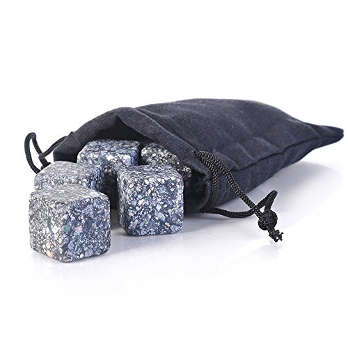 SlowTon Whisky Steine (9 Stück), Wiederverwendbare Eiswürfel aus natürlichem Granit Whiskysteine, Whisky Stones, Wiederverwendbar Kühlsteine Für Getränke, Reusable Food Grade Ice Cubes Set, für Whiskey, Wein und Mehr Eiswürfel kühlen Sie Ihre Getränke ohne Verdünnung Zange mit Gummispitze - 6