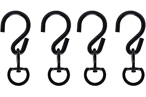 JaneYi 4 Pack Black 360°Swivel S Hook with Closed D Ring - Heavy Duty Hanging Plant Basket Hooks Easy Turn Flower Pot Metal Rotating Hanging Buckle Hook