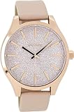 Oozoo Damenuhr mit Lederband 42 MM Rose/Glitzer/Pinkgrau C9121