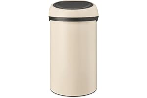 Brabantia - Touch Bin 60L - Extra Large Waste Bin for Kitchen - Soft-Touch Opening - Protective Rim - Sturdy Grips - Large Opening - Easy Recycling - Bin Liners Included - Soft Beige - 40 x 40 x 71 cm