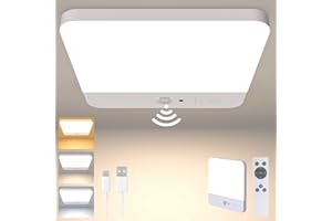 FULYBAO Rechargeable LED Ceiling Light Motion Sensor, 7.3" 6000mAh Battery Operated Wireless Bathroom Ceiling Lamp, 3 Color Temperatures & Remote, Magnetic Mount Wall Lights for Shed,Porch,Stairs,Bath,Garage