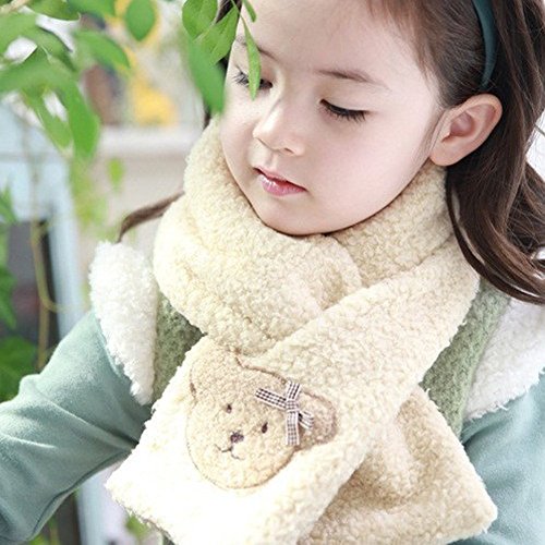 E Support™ Fashion Children Winter Retro Scarf Unisex Coral Velvet Neck Collar Bear Pattern Warm Cartoon Baby Cute Shawl Scarves for Kids