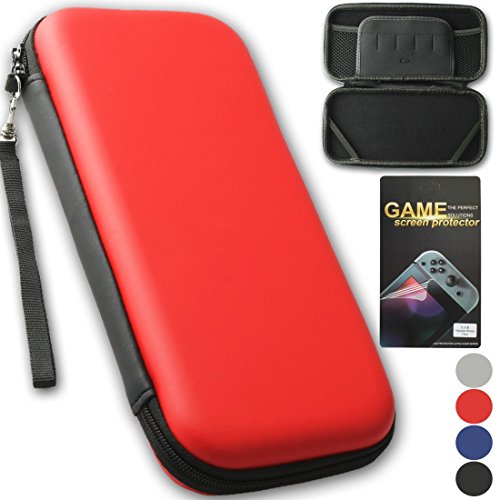 Preisvergleich Produktbild Nintendo Switch Hülle,Lively Life Hard Tragetasche Reiseetui Tasche Wasserabweisend (Slim Version) mit Netztasche und Reißverschluss,Rot