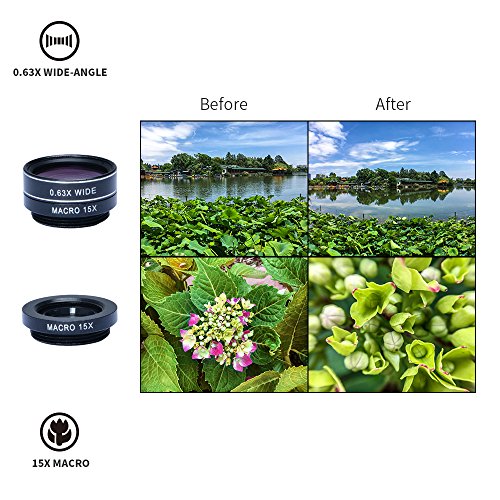 Apexel tel  fono c  mara lente 7  en 1  lente Kit 198  grado ojo de pez Lente   0 36  x Super gran angular lente   2  x teleobjetivo   lente gran angular 0 63  x y 15  x lente macro   CPL lente   Caleidoscopio para iphone ipad samsung huawei y m  s Android Smartphone y Tablet