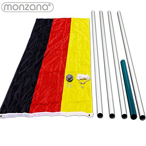MONZANA® Aluminium Fahnenmast 6,50 m, inkl. Deutschland Fahne + Bodenhülse + Zugseil, 3 Jahre Garantie - 2