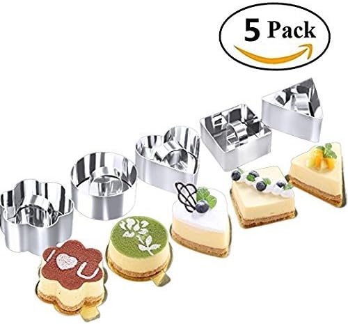 Stainless Steel Cake Molds - Set of 5 Dessert Cake Mousse Mold Mini Baking Mold with Pusher Cake Rings for Desserts Making, Silver