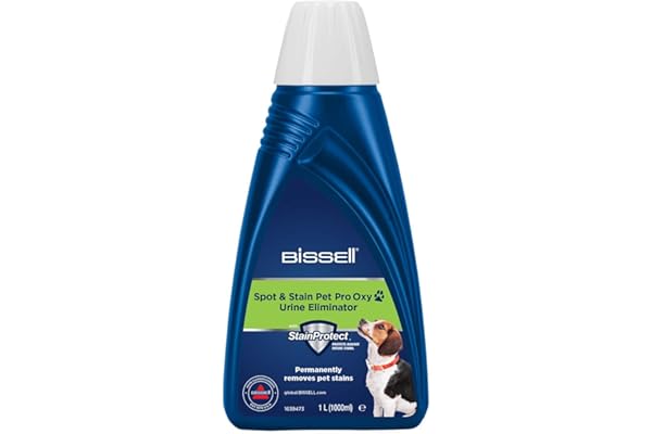 Éliminateur d’urine BISSELL Spot & Stain Pet Pro OXY pour appareils SpotClean, enlève les taches d’animaux sur moquettes, tapis, tissus d’ameublement et intérieurs de voiture, 1 L, 20343