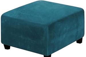 SWJ-SWJSSB Quadrato Copri Pouf Elasticizzato 40x40 45x45 50x50 80x80 100x100cm Velluto Fodera Poggiapiedi Copri Ottomano Stool Cover Sgabello Copertura Protettiva Elasticizzat(Deep Water Blue,75x75 cm)