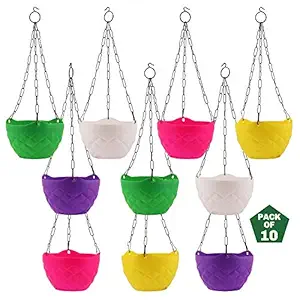Leafy Tales Plastic Hanging Pot with Chain, 18.5 x 12.5 x 32 cm, 10 Pcs DCP