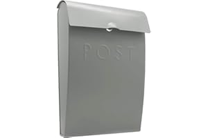 MAISON & WHITE Wall Mounted Post Box | Glossy Finish Postbox | Galvanised Steel Outdoor Mailbox | Lockable Weatherproof Outside Postbox | Letterbox for Wall | M&W (Grey)