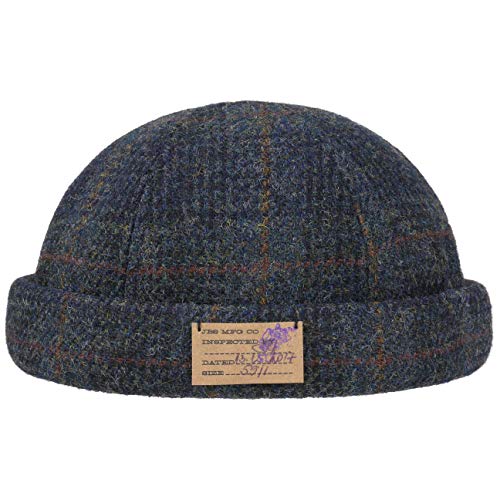 Stetson Bonnet Docker Harris Tweed Vangordon Homme - Made in The EU pour l'hiver Casquette Style Bonnets Docker, avec Doublure, Fermeture Fermeture Scratch Automne-Hiver - L/XL (58-61 cm) Bleu