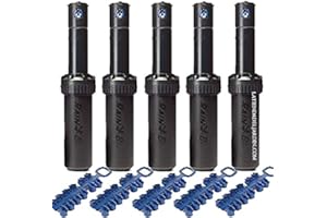 Suinga Pack 5 Aspersor Rain Bird 5004 Plus. Alcance 7,6 a 15,2 Metros. Permite paralizar el riego Desde la Tapa del aspersor. Rosca 3/4" Hembra, Negro