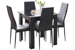 Rainbow Tree Modern 5 Piece Dining Room Table and Chairs Set, Wooden Square Table with 4 Chairs for Small Space Apartment Space Saving (Black Table+4 Black PU Chair)