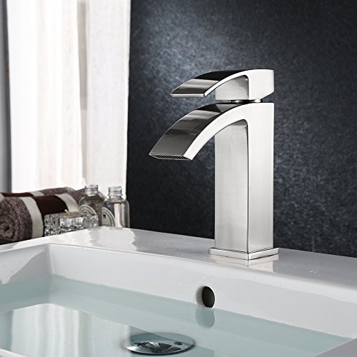 HOMFA Waschtischarmatur Wasserfall Einhebel Einhandmischer Mischbatterie Wasserhahn Armatur für Bad Badezimmer Waschbecken, Nickel gebürstet, HF001 - 2