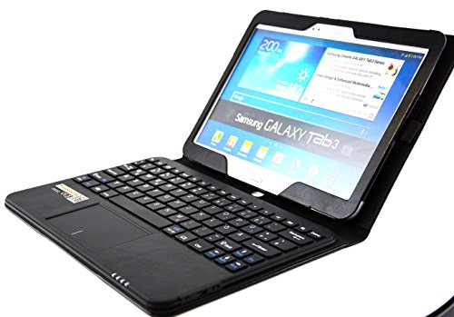 MQ - Galaxy Tab 3 10.1 Bluetooth Tastatur Tasche mit Multifunktions-Touchpad | Hülle mit Bluetooth Tastatur und integriertem Touchpad für Samsung Galaxy Tab 3 10.1 WiFi GT-P5200, WiFi GT-P5210, LTE GT-P5220 | Layout: Deutsch | Schwarz