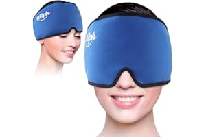 Hilph Maska chłodząca na migrenę, wielokrotnego użytku, czapka chłodząca, zimno-ciepły kompres, używany do migreny, bólów głowy, niebieska