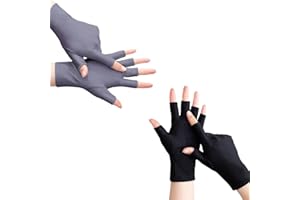 DULSPUE Guanti Di Protezione UV - 2 pcs Guanti Con Protezione UV, Guanti Di Protezione UV Guanti Senza Dita, Guanti Di Protezione UV Guanti Senza Dita, Guanti per Unghie（nero e grigio）