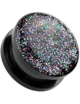 Paula & Fritz® Tunnel mit Schraubverschluss aus Edelstahl Chirurgenstahl 316L schwarz mit Glitter Oberfläche 5mm...
