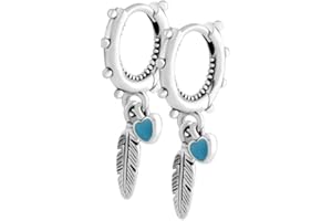 GHMIOU Orecchini a lobo Piuma e Cuori Turchesi