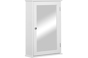 kleankin Armadietto Specchiera Pensile, Mobiletto Bagno da Parete in Legno con Specchio e Chiusura Magnetica, 41x14x60cm, Bianco