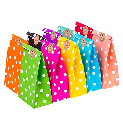 FVCENT 10 Couleur 50 Pcs Papier Cadeau Sacs Petits Enfants Kraft Papier Parti Sacs Enfants Anniversaire Mitgebsel Sacs en Papier (Dian)