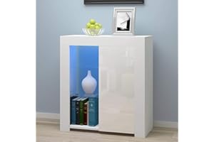 Panana Sideboard Modern Cabinet Matt Body and High Gloss Doors Sideboard 16colors LED Lighted LxWxH 29.53x15.78x32.68inch (White)