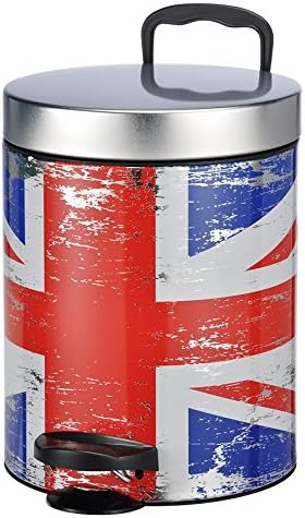 Bagnoxx Trash Design England flag motif Black 5L office bathroom pedal basket apartment bin cosmetics kitchen Silver STK