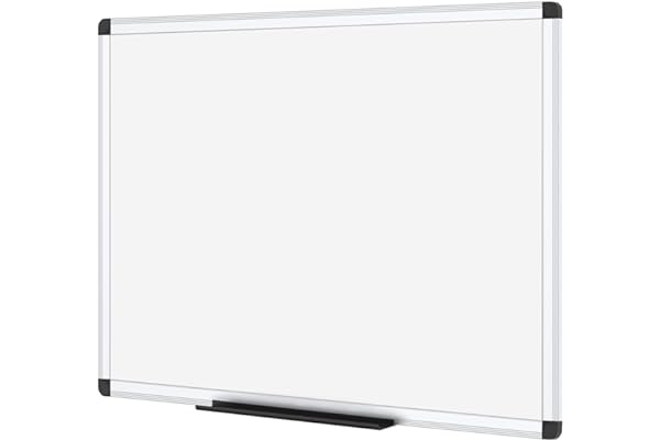 VIZ-PRO tableau blanc magnétique avec cadre en aluminium et porte-marqueurs, effaçable à sec, 90 x 60 cm, idéal pour bureau, école et maison
