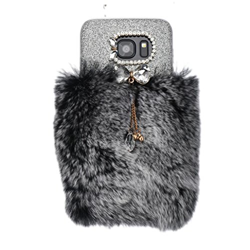 Preisvergleich Produktbild Saingace® Villi-Pelz-Plüsch-Wolle Bling Hülle für Samsung Galaxy S7 Edge Case Cover (Grau)