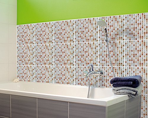 infactory Selbstklebende 3D-Mosaik-Fliesenaufkleber „Bronze“ 26 x 26 cm, 3er-Set - 4