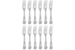 Acense 12-Pack of Large Kings Patterned Stainless Steel Cutlery Forks - Suitable for Meat, Pastry, and More - Quality Forks for Your Table Setting.