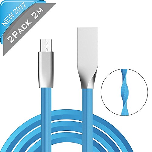 Globalink® Micro USB 2.0 Kabel [ 2 pack,2 m ]mit Zinklegierung-Stecker , Lade-, Verbindungs- und Datenkabel, Lebenslange Garantie, Perfekt für Samsung Galaxy, HTC, Huawei, Sony, Nexus, Nokia, Kindle und mehr(Blau)