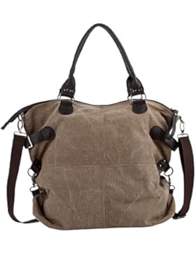DoubleMay Damen Vintage Handtasche Mädchen Canvas Schultertasche Groß Umhängetasche Shopper für Outdoor Freizeit...