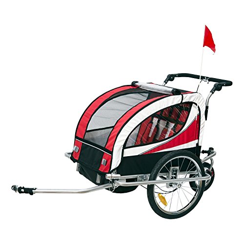 homcom 440-001RD 2 in 1 Fahrradanhänger Jogger 360° Drehbar für Kinder, rot / schwarz - 4