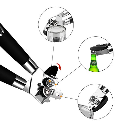 VOOPII Multi-Purpose Dosenöffner&Deckelöffner (2 Stücke), Edelstahl mechanischer sichere Sicherheitsdosenöffner Flaschöffner Rutschfestigkeit 4 in 1 Gerät Multifunktions Öffner - 2