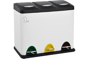 ‎SVITA SVITA TC3X8 Mülleimer 3 Fächer, 24 Liter Treteimer mit Tretmechanismus, Pulverbeschichteter Stahl, Pedale mit Farblicher Kennung, Herausnehmbare Inneneimer, Mülltrennsystem ideal für Bad und Küche