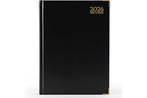G4GADGET A5 Day A Page Diary Black 2026 | Hardback Cover | Gilt Edges