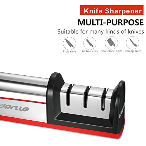 Dorlle Messerschärfer Messerschleifer , Messerschleifmaschine 3-stufig Messer Schärfwerkzeug hilft Reparatur, Diamant beschichtet Schärfen Rad System, rot - 3
