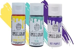 MakeSomeSweets Trio di Coloranti Alimentari Vegani Per Decorazioni - LEMON YELLOW, HOT PURPLE, TEAL - Colori Commestibili In Gel ad Alta Concentrazione, Senza Olio Di Palma – 28g x 3