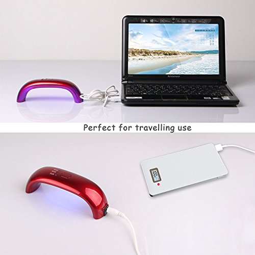 Roleadro 9w Mini LED Nagel Lampe UV Nail Trockner für uñas de gel Led Nagellack，Led Nail Gel lampe mit 30s/60s/90s Timer(Rot) - 4