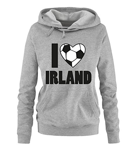 I LOVE IRLAND – Damen Hoodie – Grau / Schwarz-Weiss Gr. S
