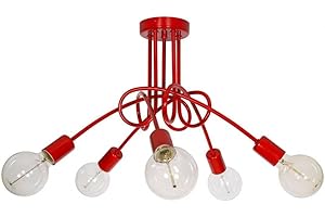 LIGHT HOME LH Light-Home Edison 5 Lampadario da Soffitto Industriale - Lampadari Moderni Per Soggiorno Camera da Letto e Cucina in Metallo - a 5 Luci - E27 - Rosso