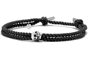 Nato Cuff - Bracciale Teschio Skull in Argento 925 - Cordone Seta da Milano, Gioiello uomo o donna Made in France