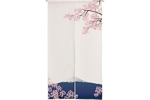 Ofat Home Rideau de porte noren japonais, tapisserie, décoration japonaise avec représentation de cerisier japonais et du mont Fuji, 85 x 150 cm