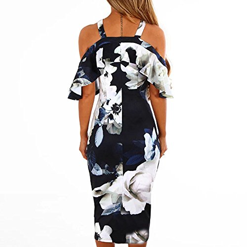 WWricotta Women Printing Cross Off Shoulder Dress Evening Party Dress Sundress NY/XL(Marine, XL)
