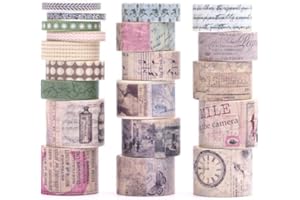 KAVI' S 20 rollos Washi Tape Set, Cinta Vintage Adhesivo Decorativo Obra de Arte Inspirada Hoja de Oro Masking Tapes para Artes, Bullet Journal, Scrapbooking, Bricolaje, Embalaje (Charlie Chronicle)