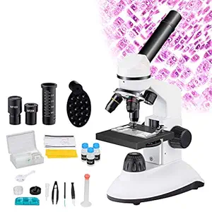 Microscope for Adults Kids Students, 40X-1600X Poweful Biological Microscopes with Slides Set, Operation Accessories, Phone Adapter, for Lab School Home Educatioal