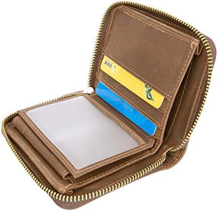 VESIA Genuine Leather Retro Wallet Concise Short Zip-around Bifold Wallet for Men